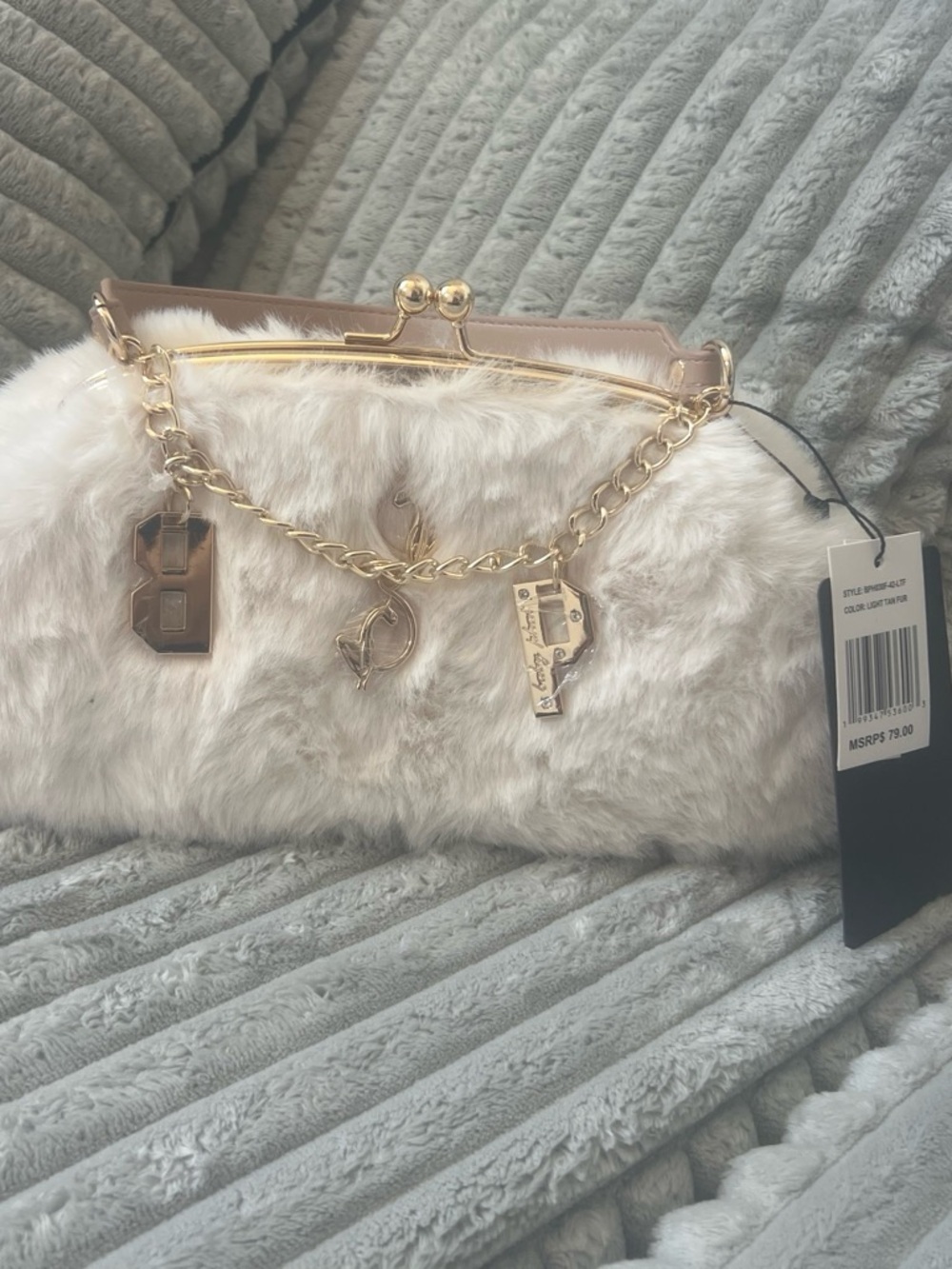 Baby phat Faux Fur Chain Clasp Clutch - Cream